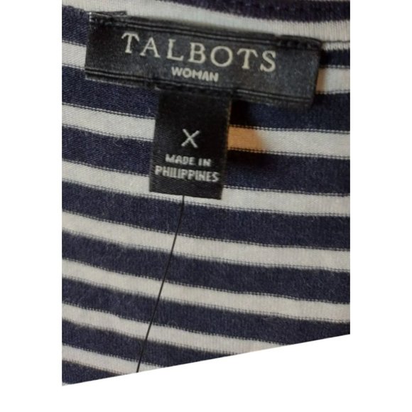 TALBOTS MAXI DRESS-Black/White Striped Belted Cotton/Modal Knit Sleeveless plus - Picture 3 of 7